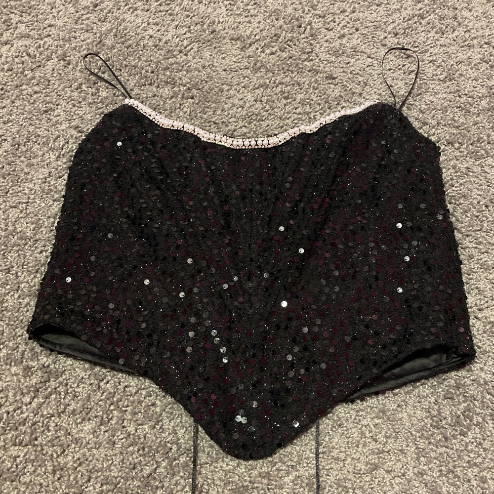 AKIRA Black Sequin Crop Top